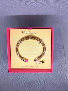 Betsey Johnson Gold Pencil Cuff Bracelet with Pink Eraser
